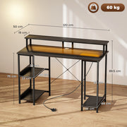 LED Computer Desk with Power Outlets and Storage Shelves Ideal for Home Office, Grey