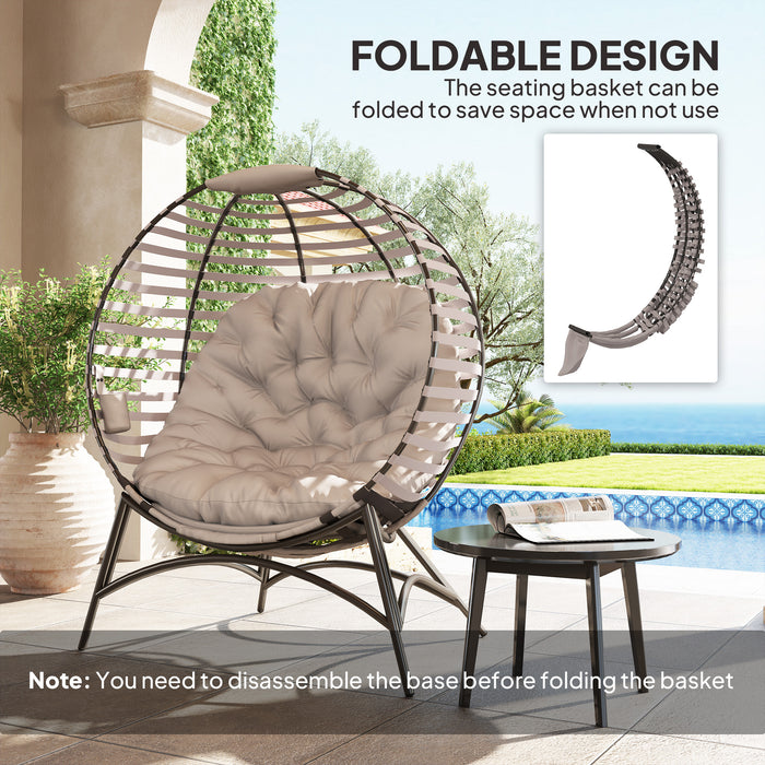 Light Grey Rattan Egg Chair with Cushion and Side Pocket for Garden Comfort by Outsunny
