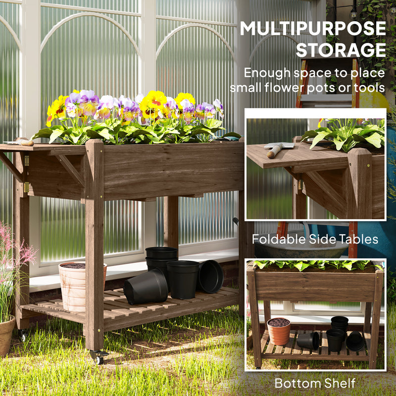 Wooden Raised Garden Planter with Shelves 46 x 94cm Carbonised by Outsunny