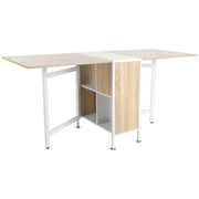 Oak and White Drop Leaf Dining Table with Storage Shelves Ideal for Small Spaces