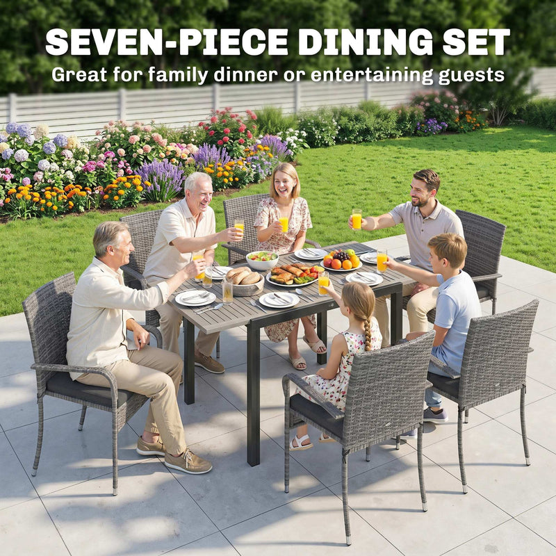 Garden Dining Set with Extendable Table and Stackable Chairs for Flexible Outdoor Seating Dark Grey Outsunny