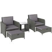 Five Piece Grey Rattan Garden Sofa Set with Coffee Table and Ottomans by Outsunny