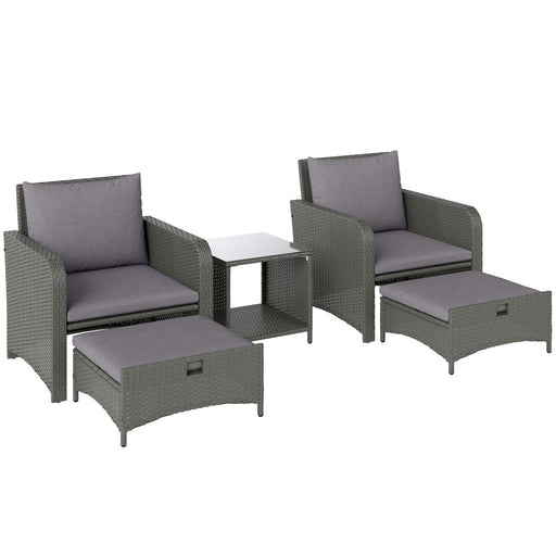 Five Piece Grey Rattan Garden Sofa Set with Coffee Table and Ottomans by Outsunny
