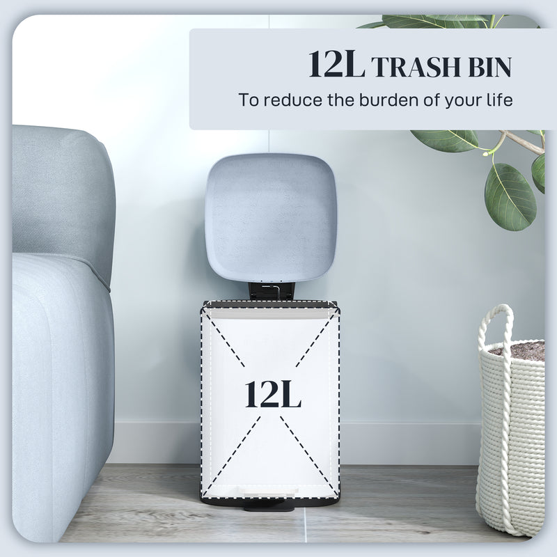 Light Blue 12L Metal Kitchen Bin with Modern Boxy Design by HOMCOM