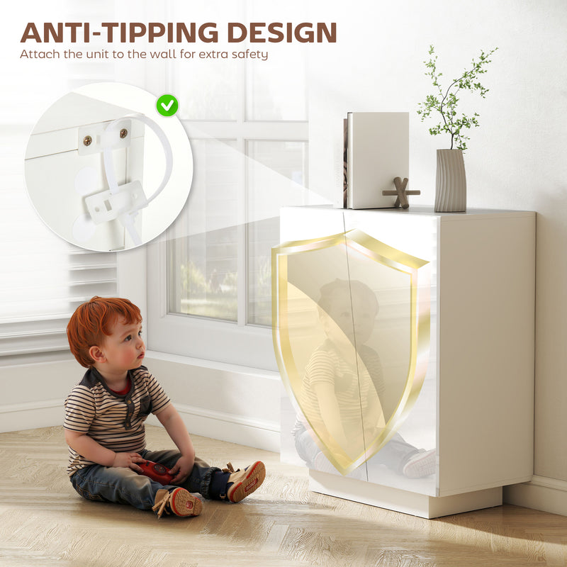 White Glossy Hallway Storage Cabinet with Adjustable Shelves for Shoes and Essentials, 70 x 40 x 88cm