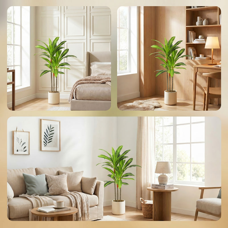 Artificial Dracaena Tree with White Planter for Low Maintenance Indoor Greenery Green