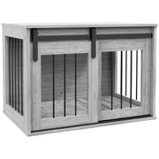 Large Dog Crate Furniture with Removable Cushion Doubles as Side Table Grey