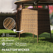 Brown Rattan Garden Coffee Table with Tempered Glass Top and Umbrella Hole by Outsunny