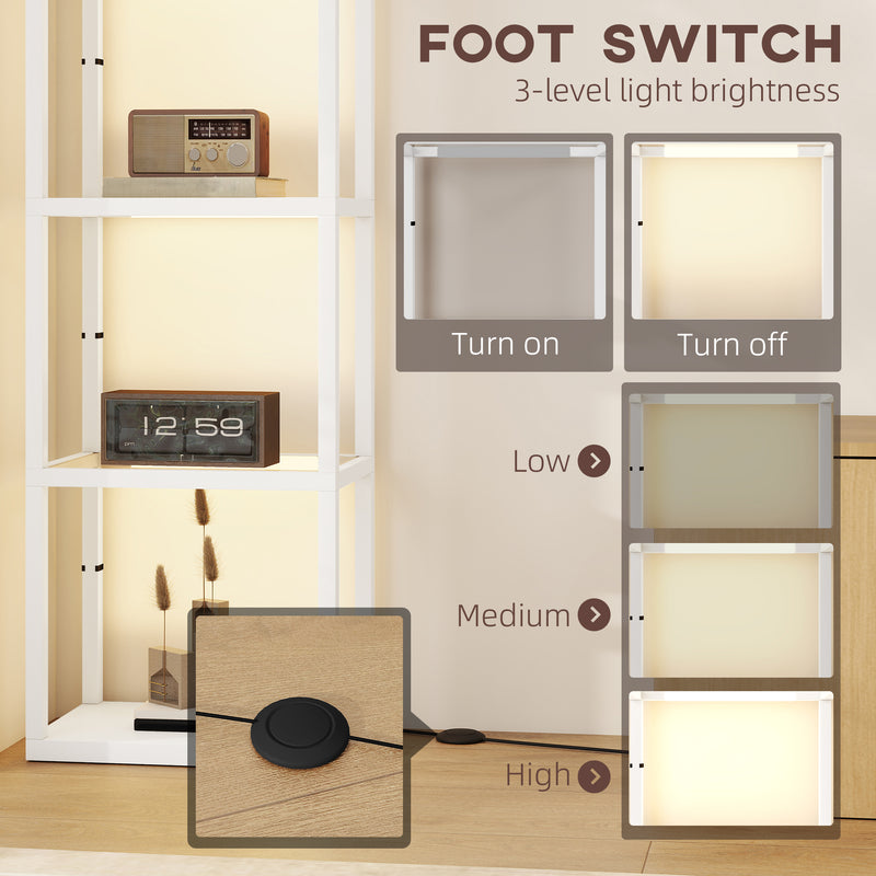 Tall LED Floor Lamp with 4-Tier Storage Shelves for Living Room or Bedroom, White