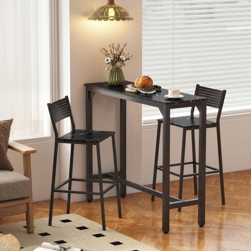 Bar Table for Small Spaces with Easy Clean Marble Effect Top Black Marble Effect AOSOM
