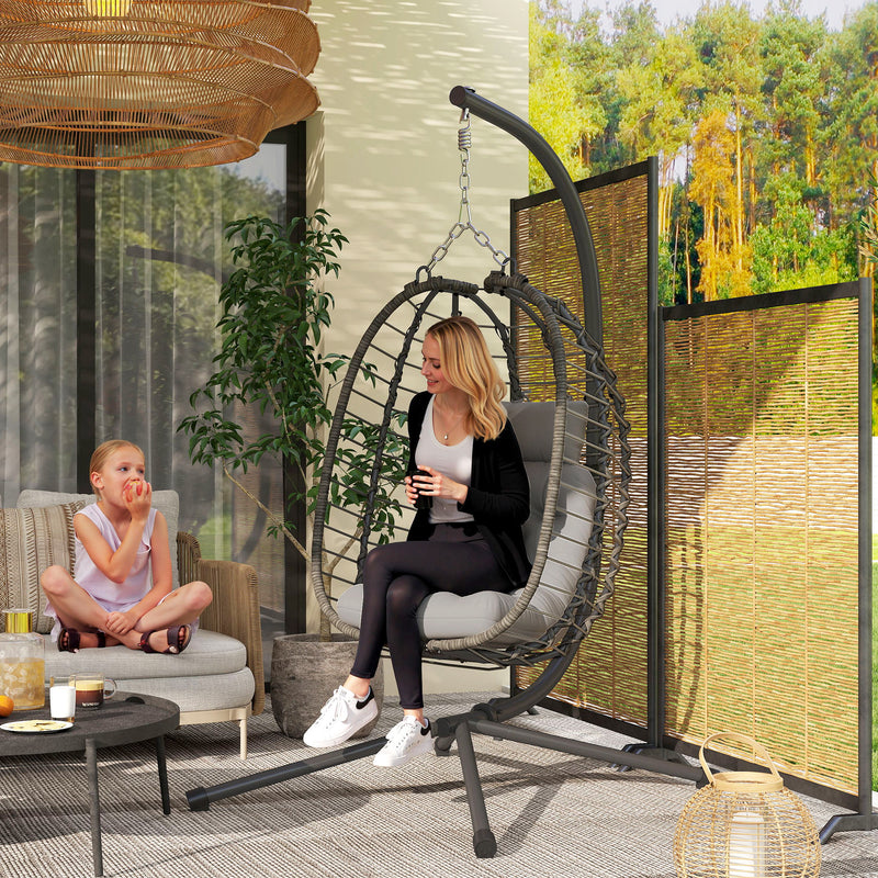 Light Grey Rattan Hanging Egg Chair with Cushion and Stand for Garden or Patio by Outsunny