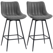 Set of 2 Faux Leather Swivel Bar Stools with Adjustable Height for Kitchen Island Grey
