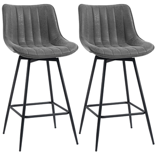 Set of 2 Faux Leather Swivel Bar Stools with Adjustable Height for Kitchen Island Grey
