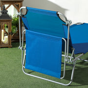 Set of 2 Blue Foldable Sun Loungers with 4 Position Adjustable Backrest and Sun Shade