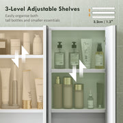 Wall Mounted Bathroom Cabinet With Triple Mirror Doors And Shelves For Storage, White