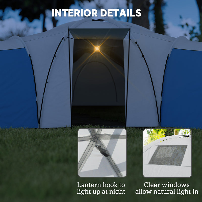 Family Camping Tent with Three Bedrooms and Living Area for Organised Group Trips Blue