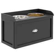 Stainless Steel Raised Dog Bowls with Built In Storage Drawer for Large Pets, Black
