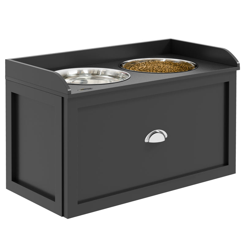 Stainless Steel Raised Dog Bowls with Built In Storage Drawer for Large Pets, Black
