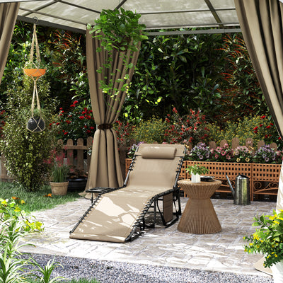 Five Position Reclining Sun Lounger Adjustable Outdoor Chair Beige by Outsunny