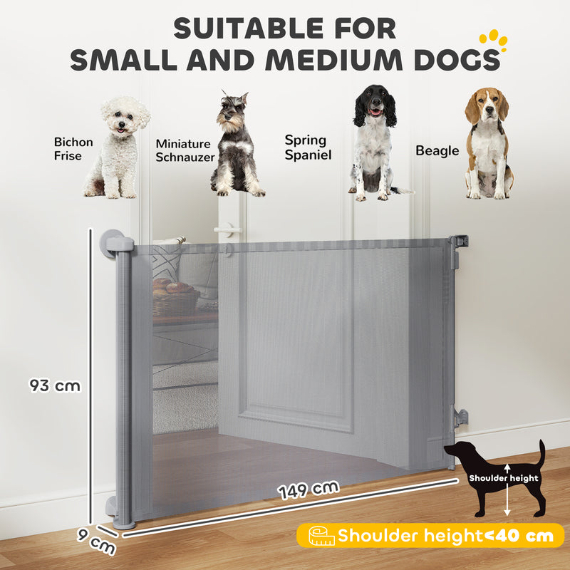 Retractable Dog Gate for Doorways and Stairs with One-Handed Operation Grey AOSOM