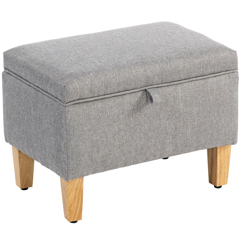 Light Grey Linen Storage Ottoman with Padded Seat and Wooden Legs for Bedroom or Hallway 49W x 33D x 36H cm