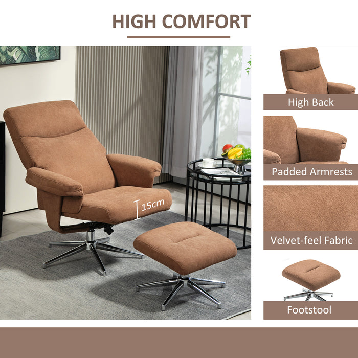 Recliner Chair with Ottoman for Home and Office, Light Brown Velvet Feel by HOMCOM