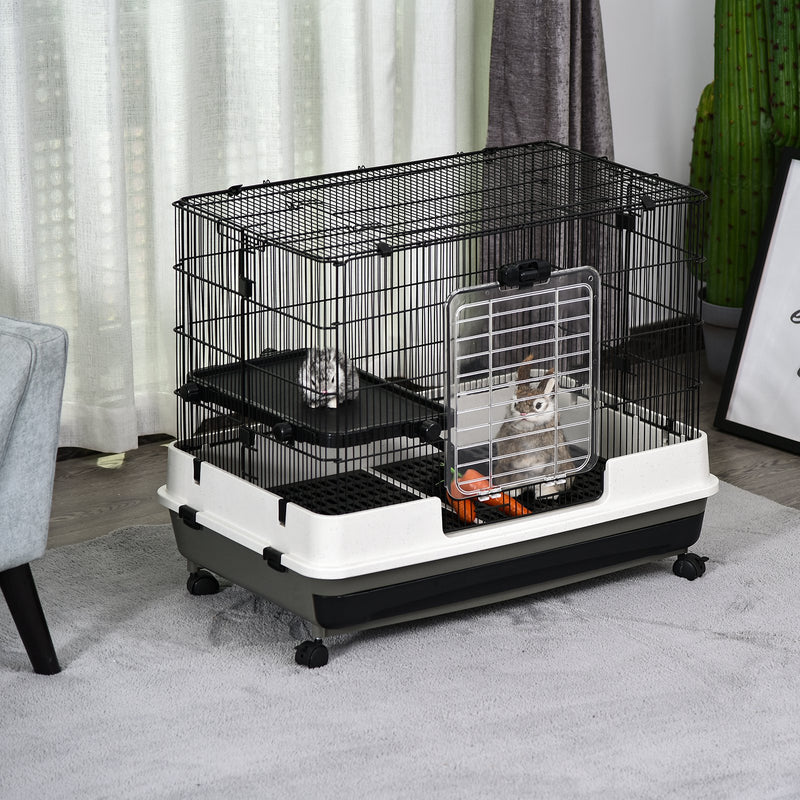 Small Animal Hutch with Waste Tray for Guinea Pigs and Rabbits Steel Wire Cage Black AOSOM