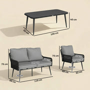 Rattan Garden Furniture Set 4 Piece With Cushions for Comfortable Outdoor Seating Black/Grey Outsunny