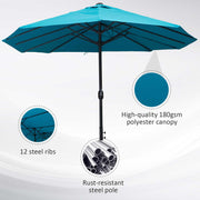 Sky Blue 4.6m Double Garden Parasol With Crank Handle For Large Outdoor Shade