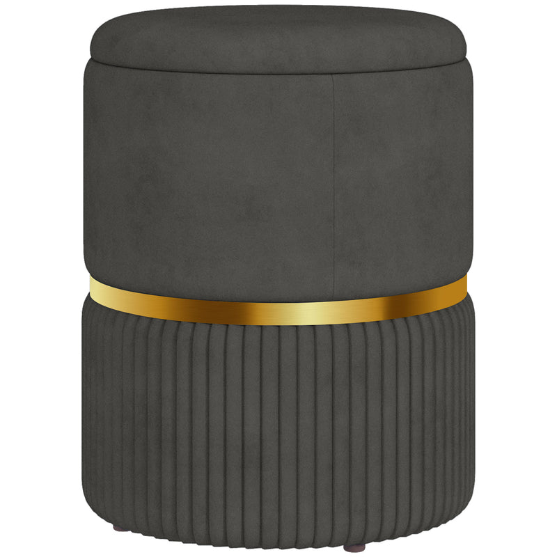 Velvet Feel Storage Ottoman Bench With Hidden Compartment For Bedroom Or Living Room, Grey