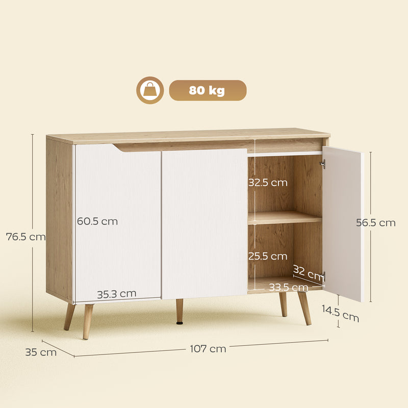 Sideboard Storage Cabinet with Adjustable Shelves for Organising Dining Room Essentials Oak White