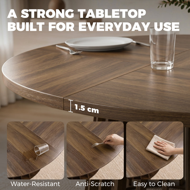 Round Dining Table for Easy Family Meals Wipe Clean Surface Seats 4 to 6 Light Walnut