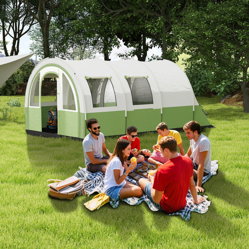 6 Person Family Tunnel Tent with Separate Bedroom and Living Area for Camping Cream and Green