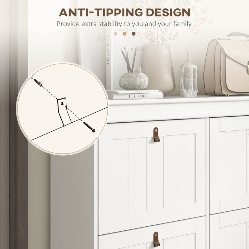 Shoe Storage Cabinet for Hallway Organisation with Four Drop-Down Compartments White AOSOM
