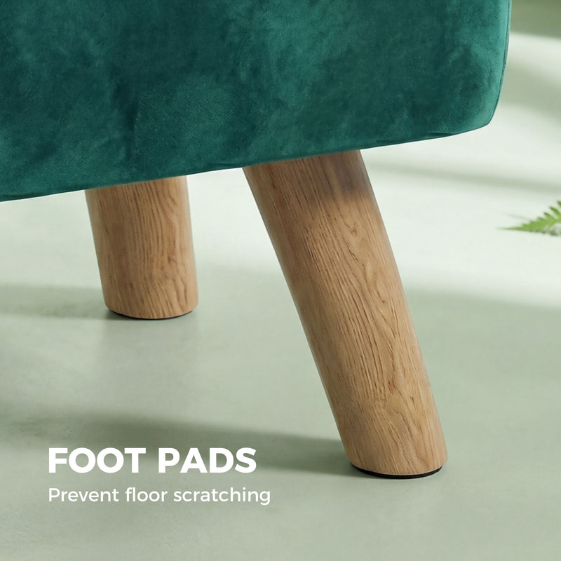 HOMCOM Velvet Square Padded Footstool - Dark Green AOSOM
