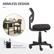 Ergonomic Swivel Mesh Office Chair Without Arms Height Adjustable With Wheels, Black