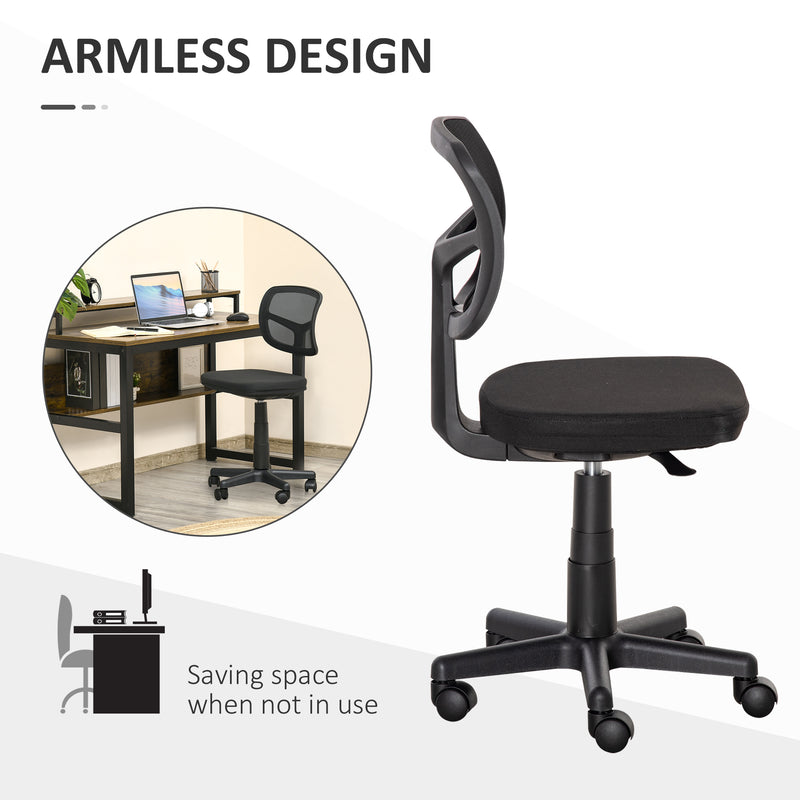 Ergonomic Swivel Mesh Office Chair Without Arms Height Adjustable With Wheels, Black