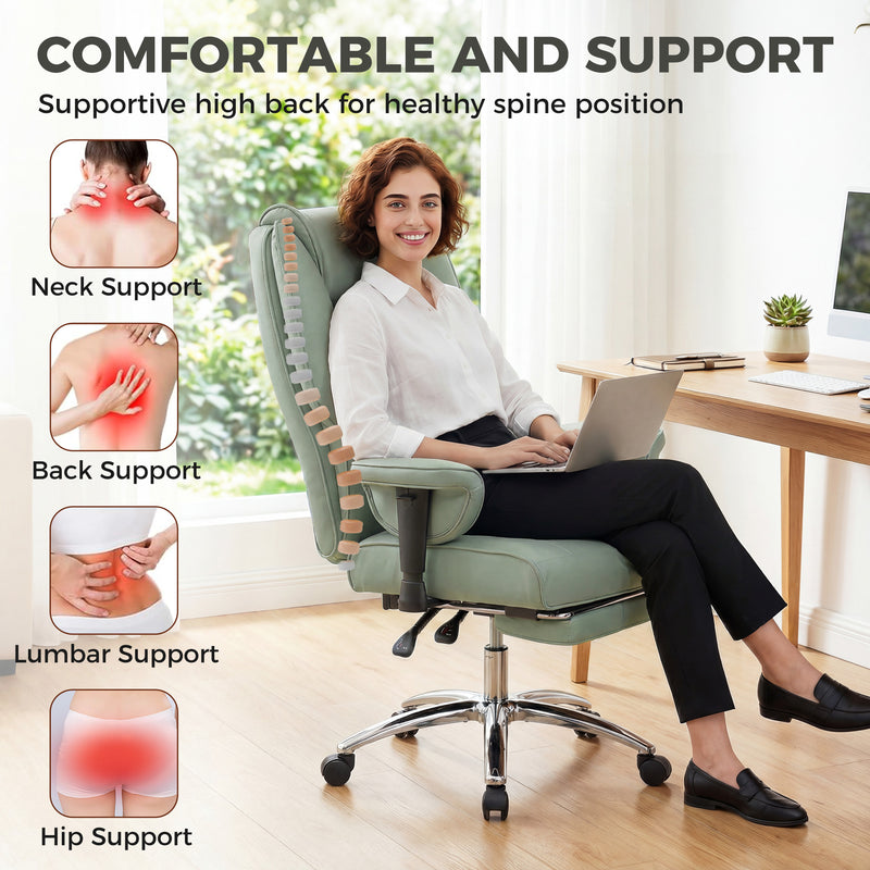 Ergonomic Office Chair with Reclining Footrest for All Day Comfort and Pet Friendly Faux Leather Green Homcom