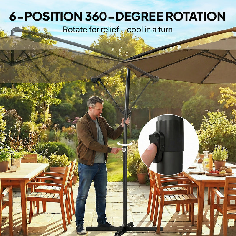 Garden Cantilever Parasol With Adjustable Shade and Base for Patio Comfort, Khaki (Cover Included)