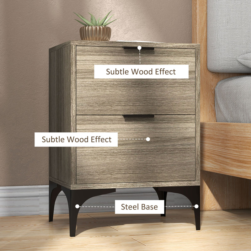 Set of Two Wooden Bedside Tables with Storage for Bedroom or Guest Room, Oak Colour