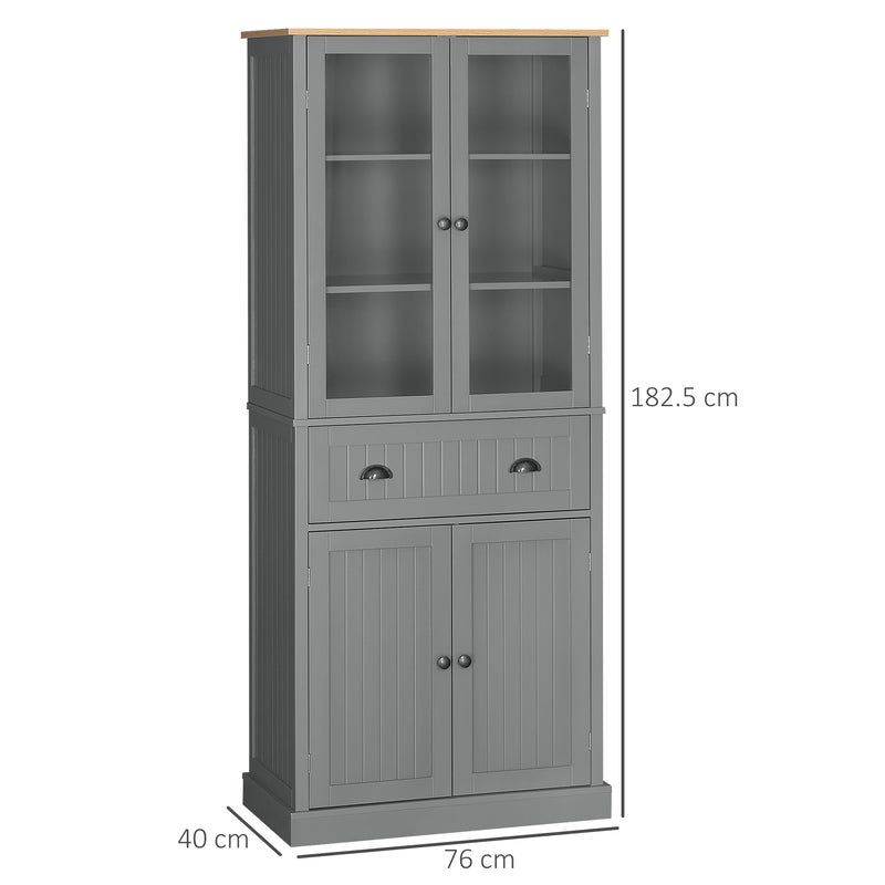 Tall Freestanding Kitchen Pantry Cupboard With Drawer And Adjustable Shelves Grey