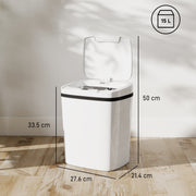 15L Touchless Sensor Bin With Automatic Lid Easy Clean For Kitchen Or Bathroom White AOSOM