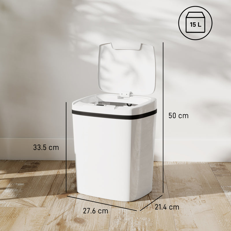 15L Touchless Sensor Bin With Automatic Lid Easy Clean For Kitchen Or Bathroom White AOSOM