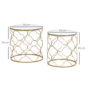 Set of 2 Stacking Side Tables with Tempered Glass Top for Living Room or Office, Gold