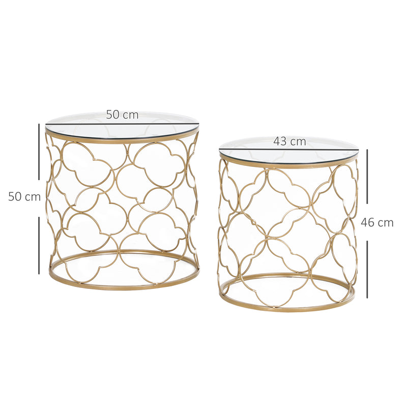 Set of 2 Stacking Side Tables with Tempered Glass Top for Living Room or Office, Gold