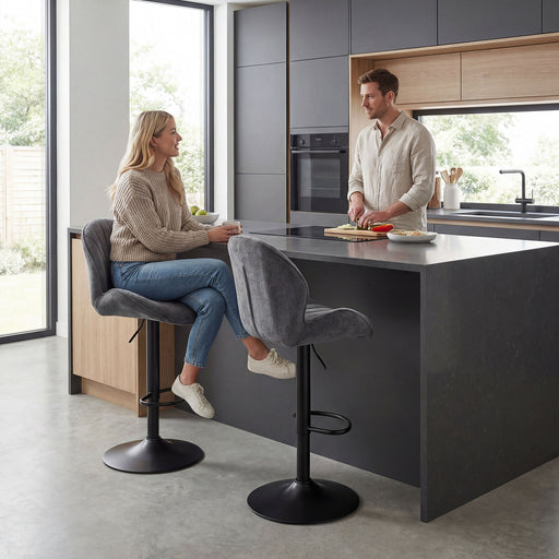 Adjustable Swivel Bar Stools with Curved Backrest for Kitchen Counters Grey and Black AOSOM