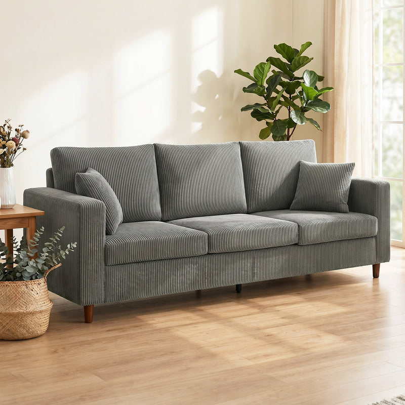 Three Seater Sofa for Spacious Family Lounging with Deep Cushions and Corduroy Fabric