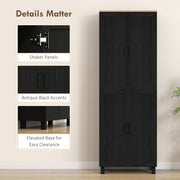 Tall Freestanding Kitchen Pantry Cabinet With Adjustable Shelves For Dining Room Storage, Black