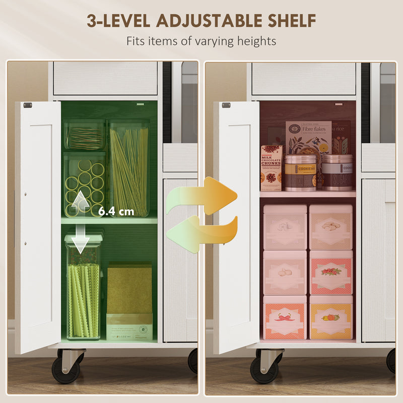 Kitchen Storage Trolley with Sliding Microwave Shelf and Lockable Wheels White Homcom
