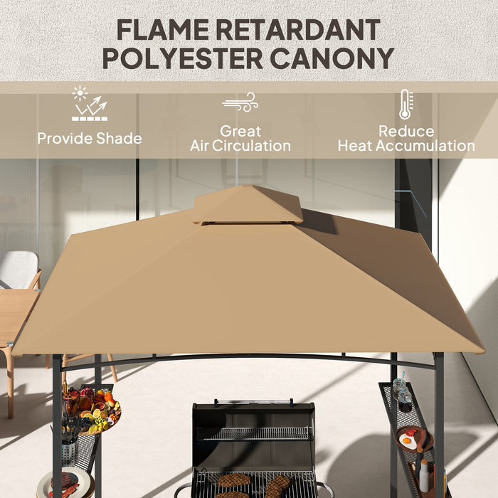 Khaki 2.5M Double Tier BBQ Gazebo Shelter with Grill Canopy for Patio or Deck by Outsunny